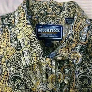 Rough Stock Long sleeve Black & Gold paisley print western shirt in Size Large